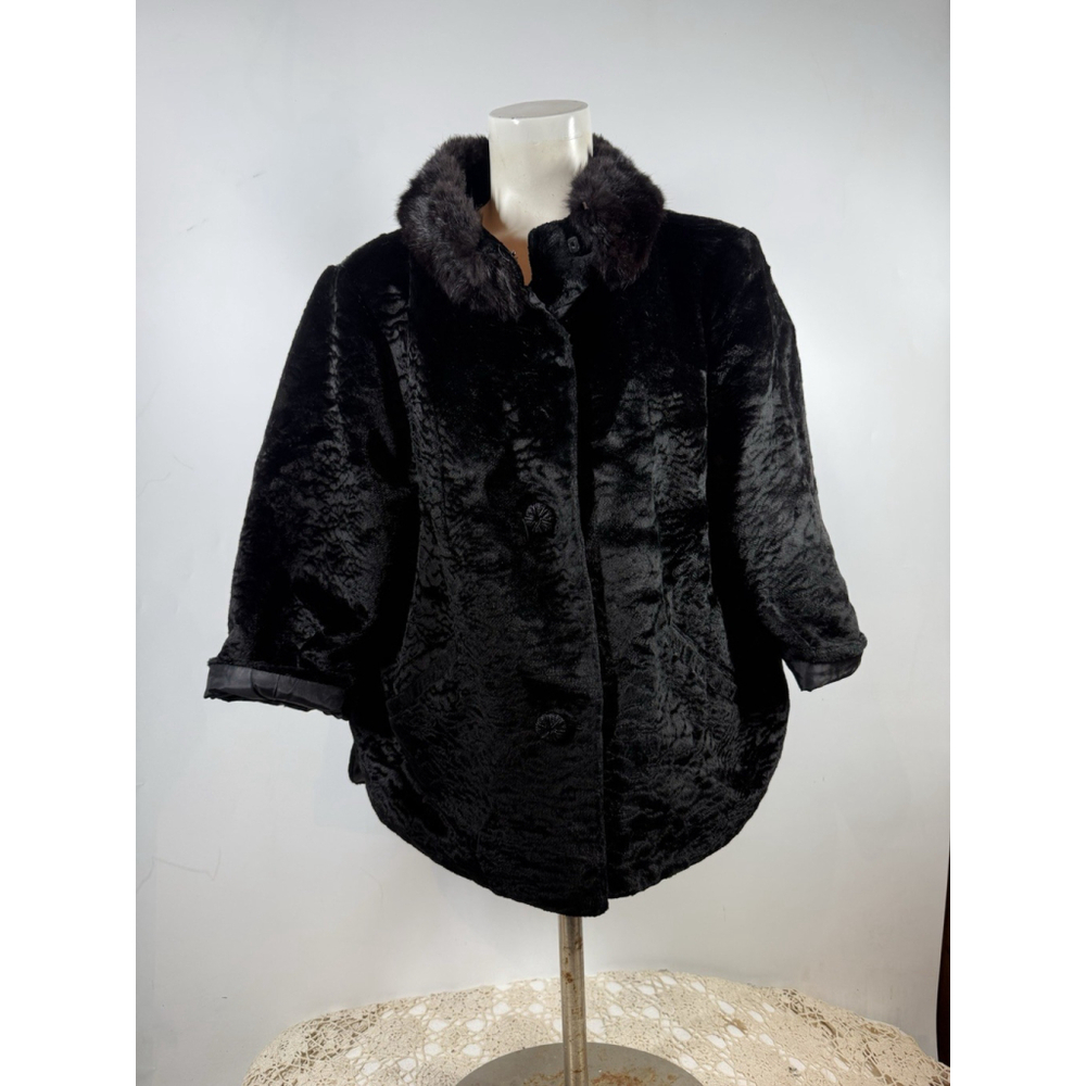 Vintage MCM Black Crushed Velvet Coat w/ Mink Fur Collar Women’s XL Jacket